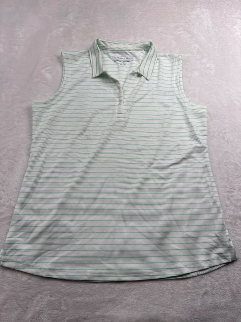 Pebble Beach Womens Sleeveless Polo Shirt L Green Striped Dry-Luxe Performance